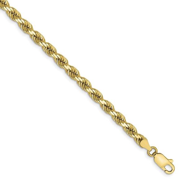 4mm 10k Yellow Gold Diamond Cut Solid Rope Chain Bracelet 9in